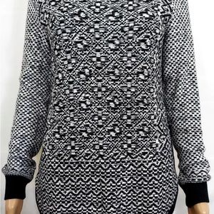 Lucky Brand Black/White Cotton Sweater Side Zippers Long Sleeve Sz XS Cowl Neck